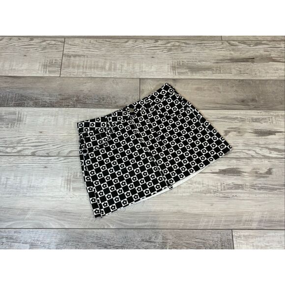Pacsun black and white checked flowered mini skirt size 25 - Picture 1 of 12